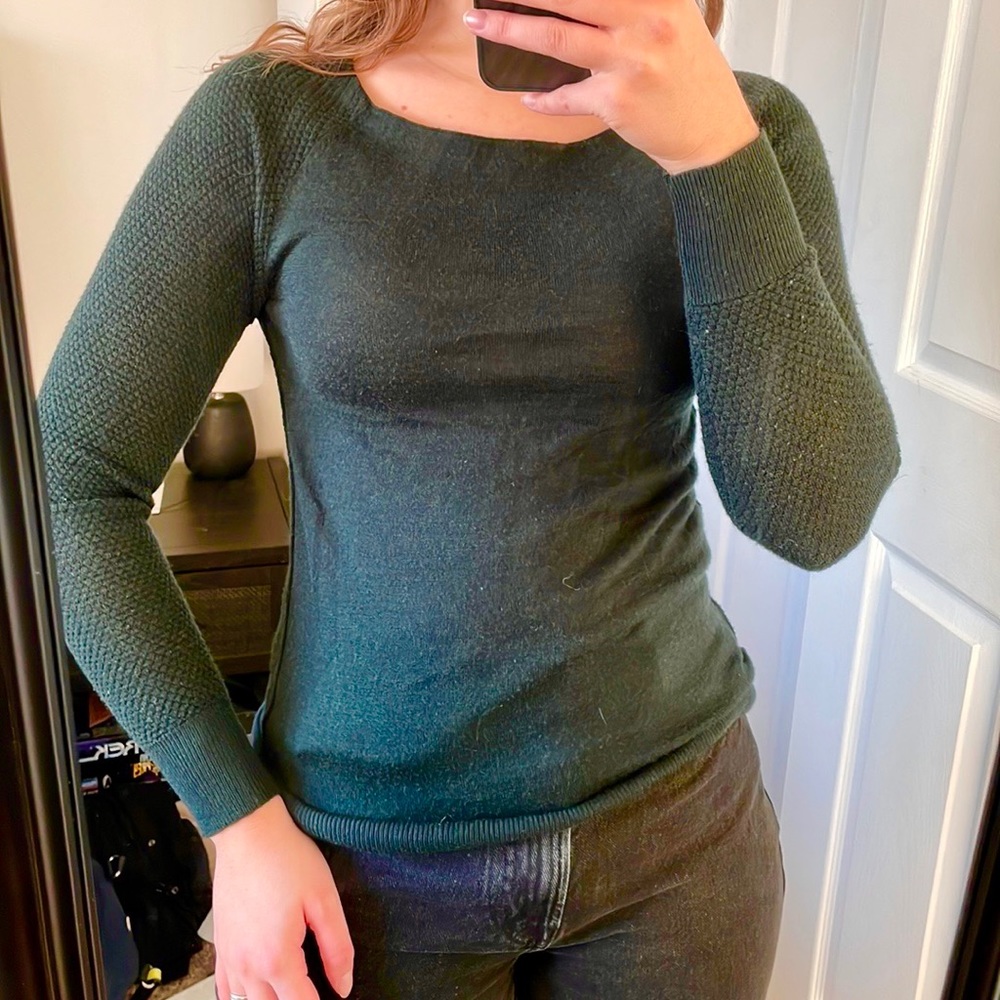 LOFT Dark Forest Green Crew Neck Sweater
